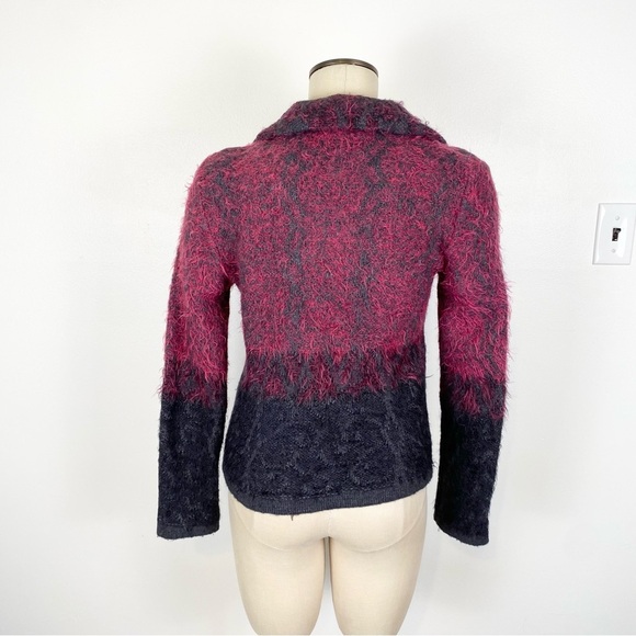 Save The Queen Zip Up Cardigan Size S Moto Alpaca Blend Burgundy Black - Picture 10 of 15